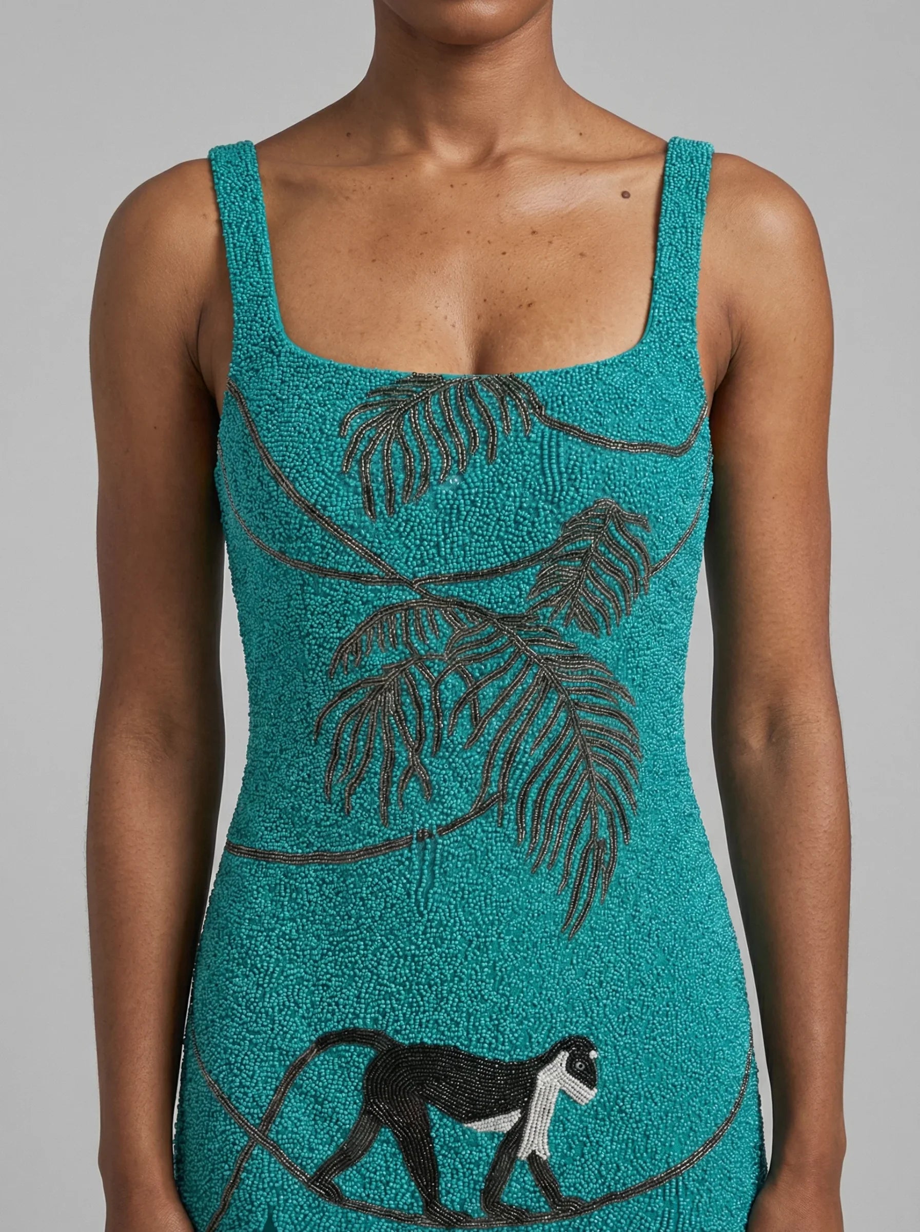 Hand-Beaded Crystal Dress - Teal