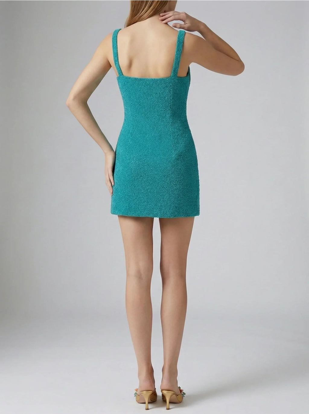 Hand-Beaded Crystal Dress - Teal