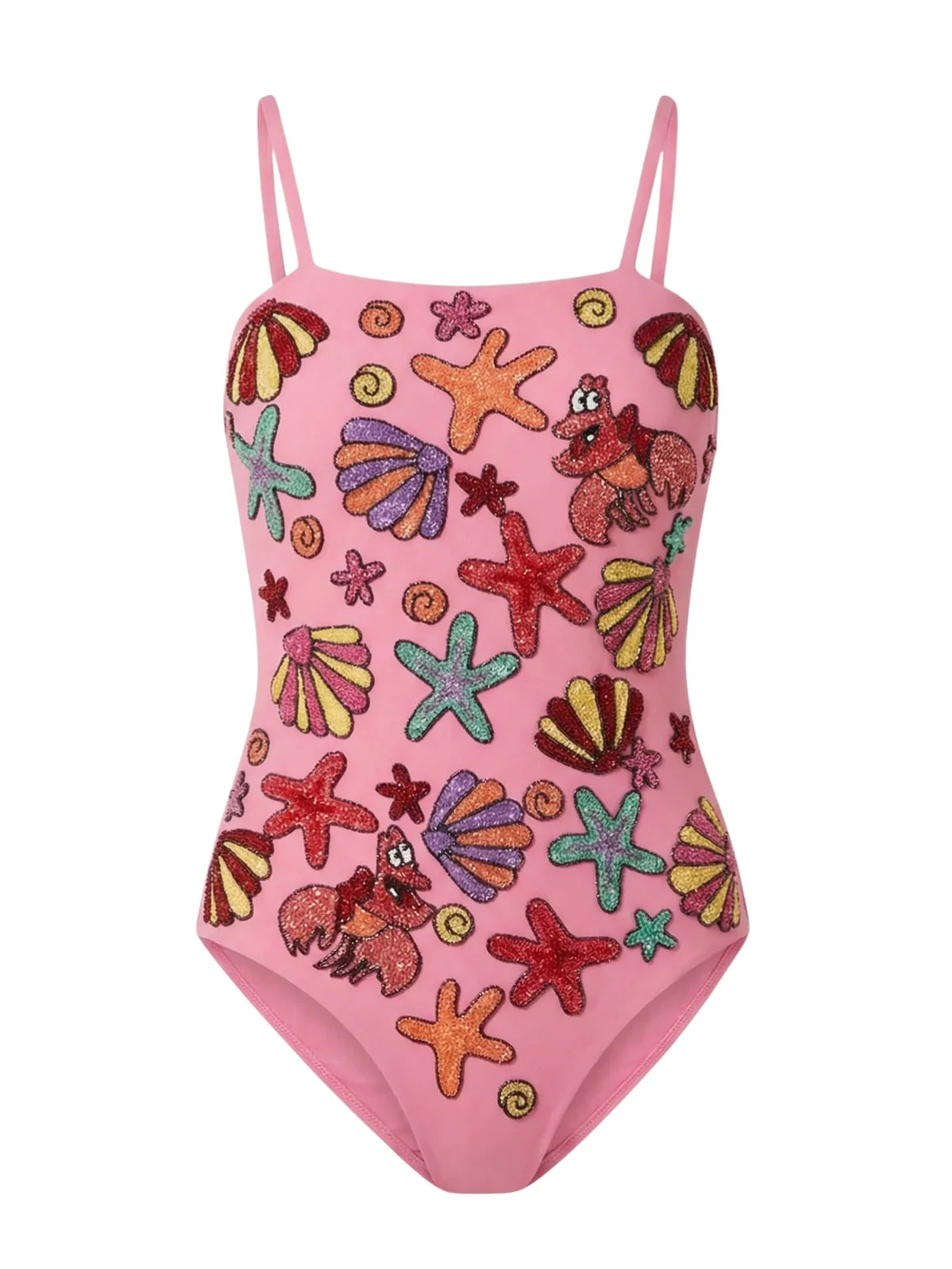 Beaded Shell Swimsuit in Pink