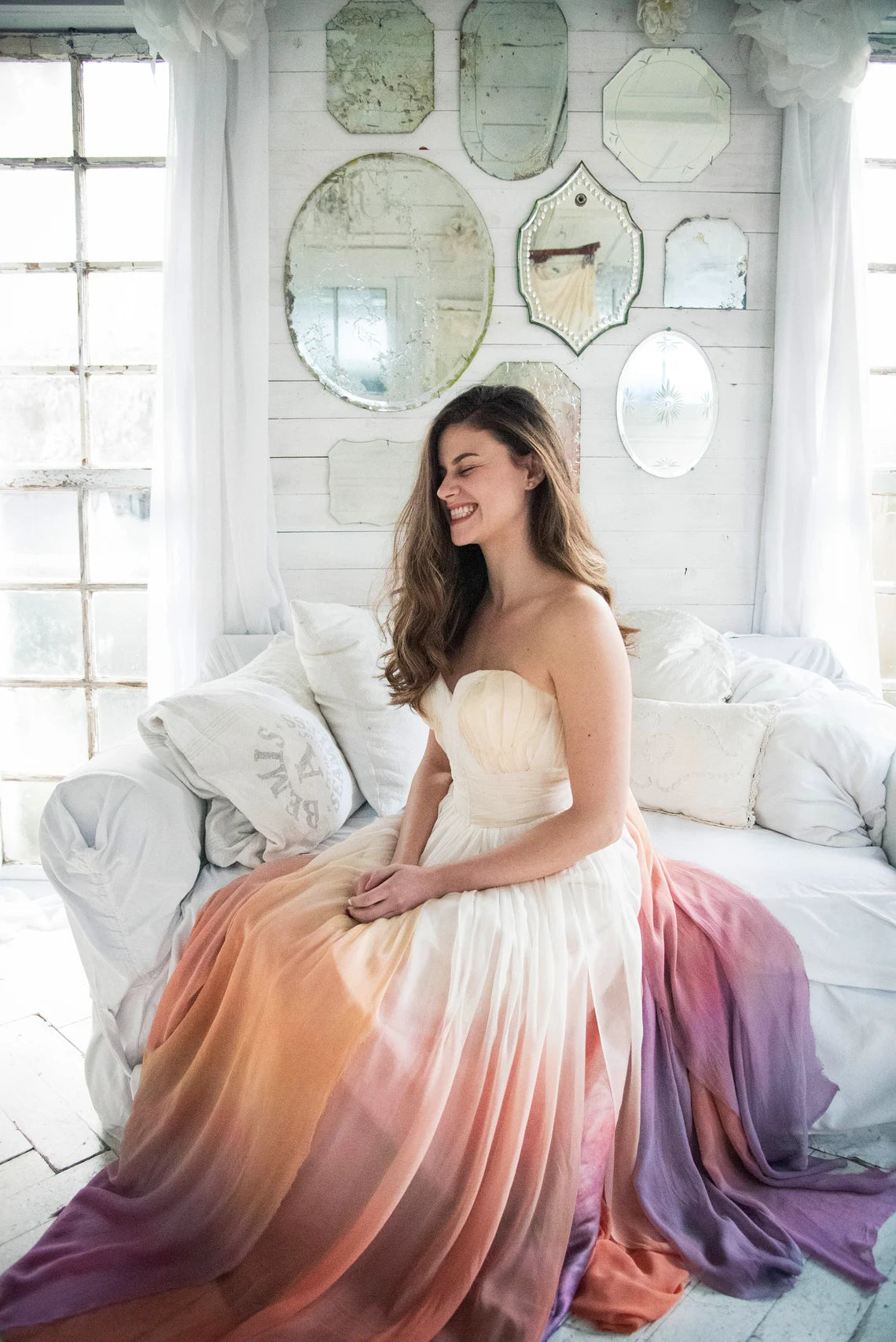 Ombre Wedding Dress, Rainbow Wedding Dress, Silk Wedding Dress, Boho Wedding Dress, Wedding Gown, Beach Wedding Dress, Chiffon Wedding Dress