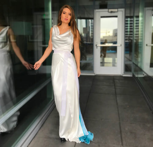 Bias Cut Wedding Dress, Silk Wedding Dress, Ombre Wedding Dress, Sleek Wedding Dress, Sheath Wedding Dress, Cowl Neck Wedding Dress