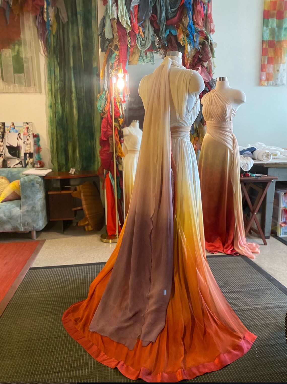 Sunset Ombre Wedding Dress, Chiffon Wedding Dress, Silk Wedding Dress, Colorful Wedding Dress, Flowy Wedding Dress, Beach Wedding Dress